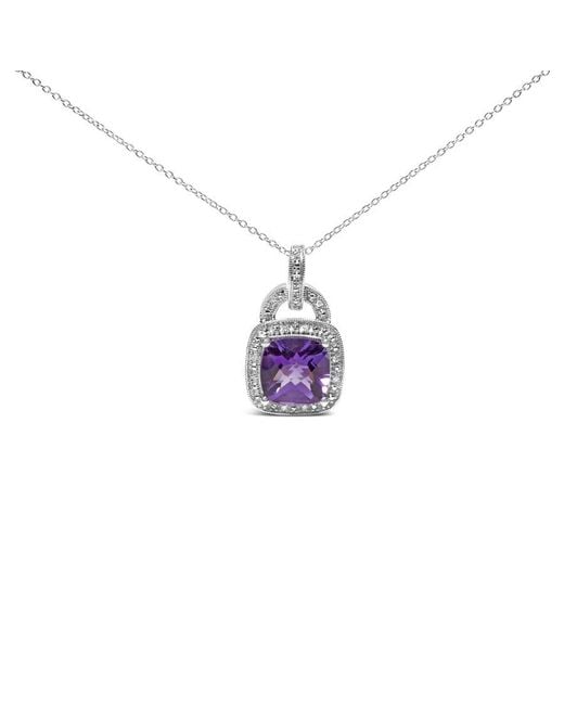 Haus of Brilliance Blue 925 Sterling 10X10 Mm Cushion Amethyst And Diamond Accent Halo 18" Pendant Necklace