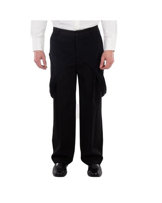 Burberry Black Panel Detail Wool Tailored Trousers, Brand Size 48 (Waist for men