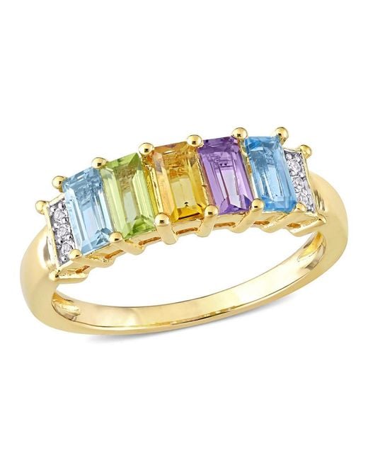 Amour Metallic 1 1/4 Ct Tgw Baguette Sky- Topaz Peridot Citrine Rose De France Swiss- Topaz Topaz Engagement Ring