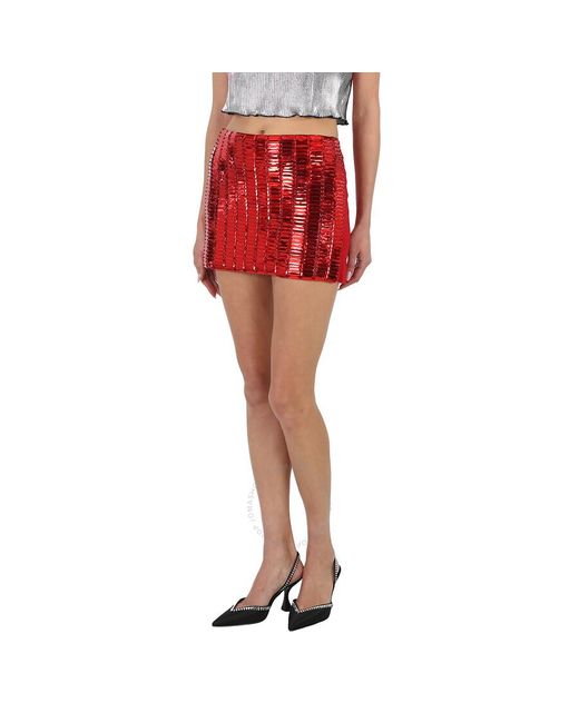 The Attico Red Rue Crystal-embellished Mini Skirt
