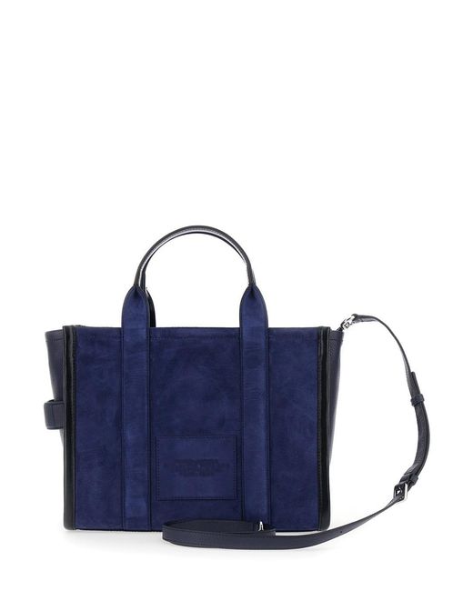 Marc Jacobs Blue The Medium Tote Handbag With Logo Lettering On The Front And Adjustable And Removable Shoulder Strap