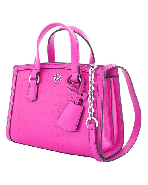 Michael Kors Pink Crocodile Embossed Leather Chantal Extra-small Messenger Bag