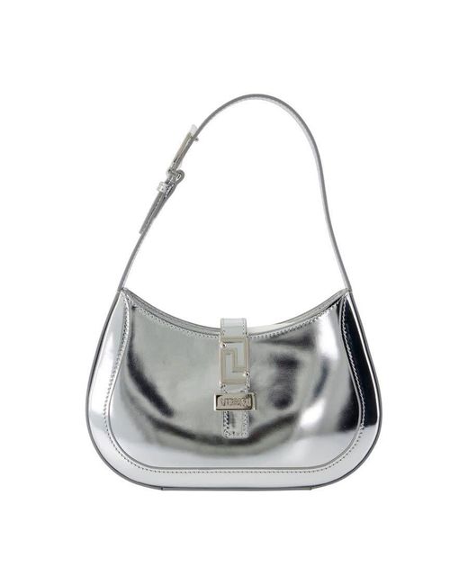 Versace Gray Metallic Calfskin Shoulder Bag