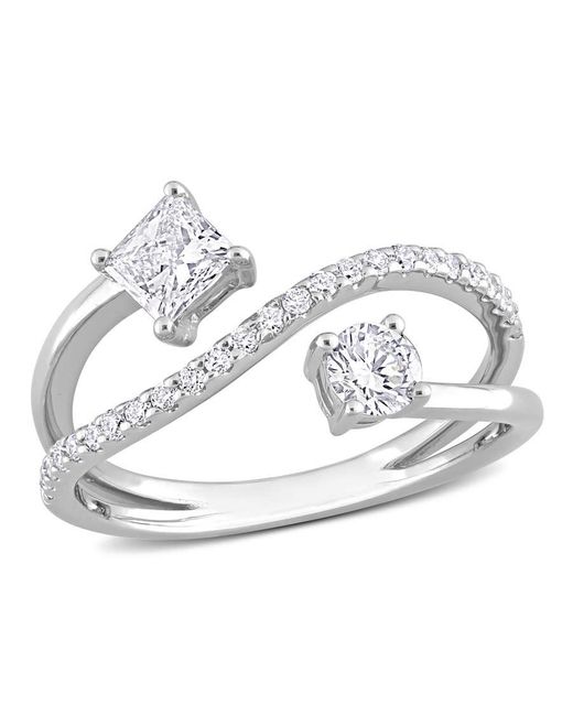 Created Forever Metallic 4/5 Ct Tw Princess & Round Lab Created Diamond 2-Stone Bypass Crossover Ring