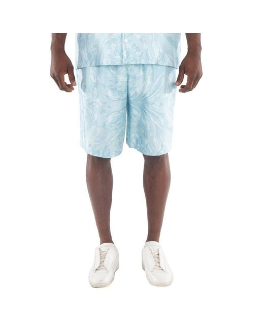 Versace Blue Barocco Print Silk Shorts for men