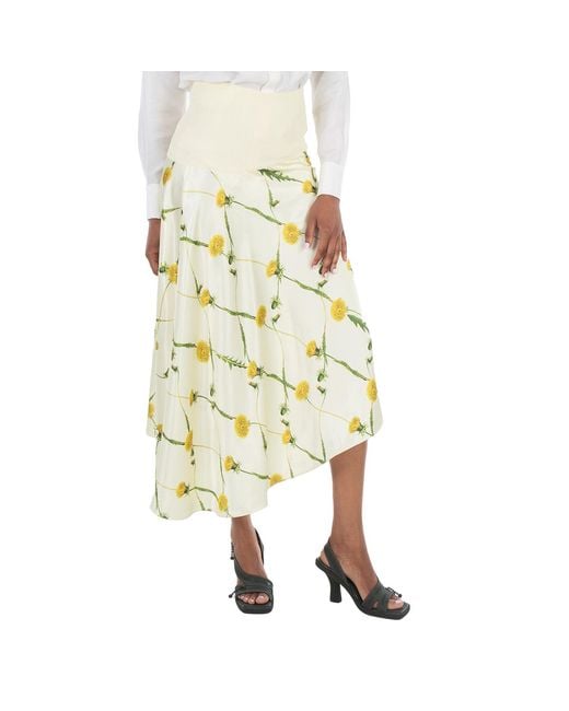Burberry Metallic Dandelion-Print Asymmetric Skirt, Brand Size 2 Us