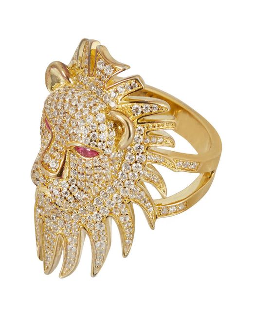 Apm Monaco Metallic Synthetic Red Stone Yellow Silver Lioness Statement Ring