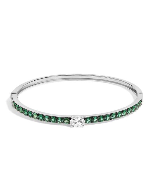 Haus of Brilliance Metallic 925 Sterling Created Sapphire And Emerald Semi Eternity Bangle Bracelet