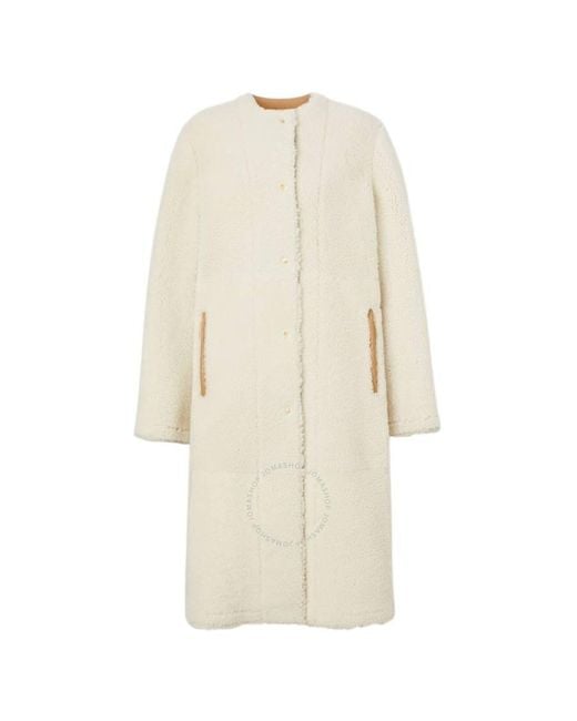 Burberry Natural Reversible Shearling Collarless Coat, Brand Size 8 Us