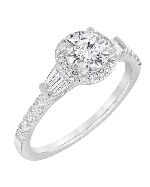 Brilliant Diamond Metallic 1.25 Carat 14K Round Cut Lab Grown Diamond Halo Engagement Ring For - Color/Clarity-G+Vs