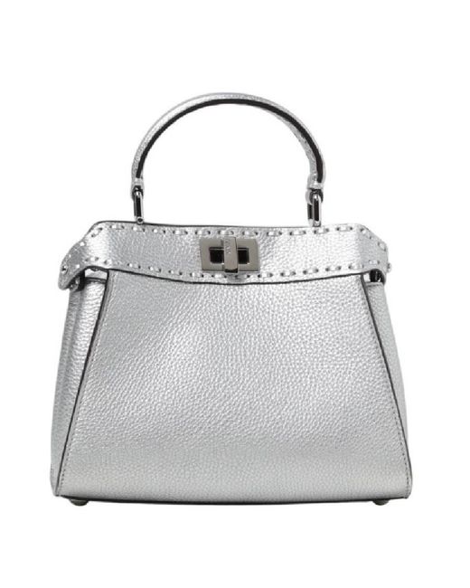 Fendi Gray Peekaboo Leather Handbag