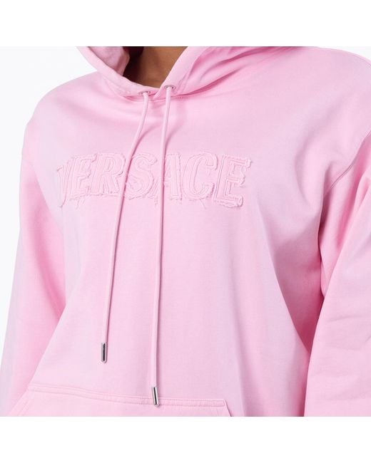 Versace Pink Fringed Embroidered Logo Hoodie, Brand Size 40 Us