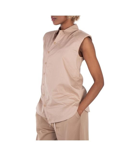 Tibi Brown Sleeveless Poplin Shoulderpad Shirt