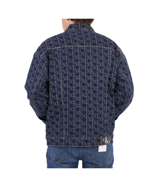 Calvin Klein Blue Dark Monogram Logo Oversized Denim Jacket for men
