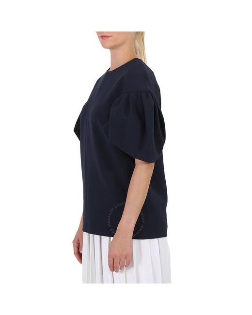 Victoria Beckham Blue Knit Tops Navy Tuck Sleeve Top