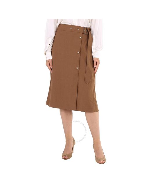Burberry Brown Keeley Warm Walnut Belted Mid-length Skirt