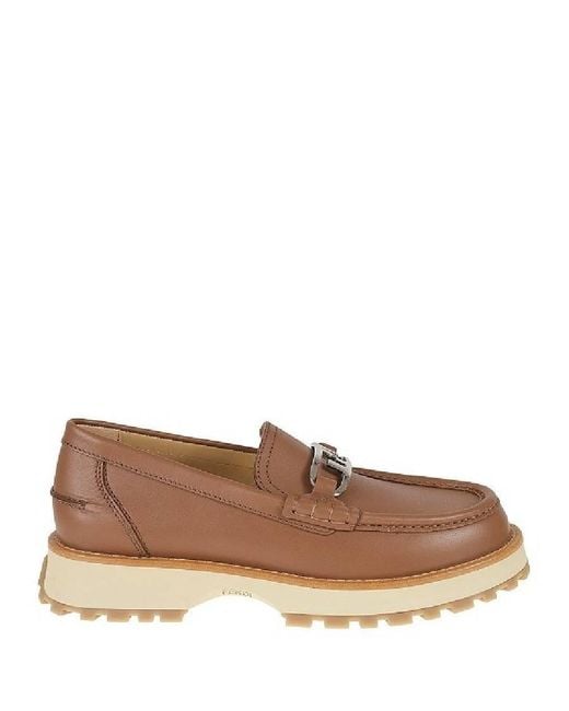 Fendi Brown O'Lock Slip-On Leather Loafers, Brand Size 7 (Us for men