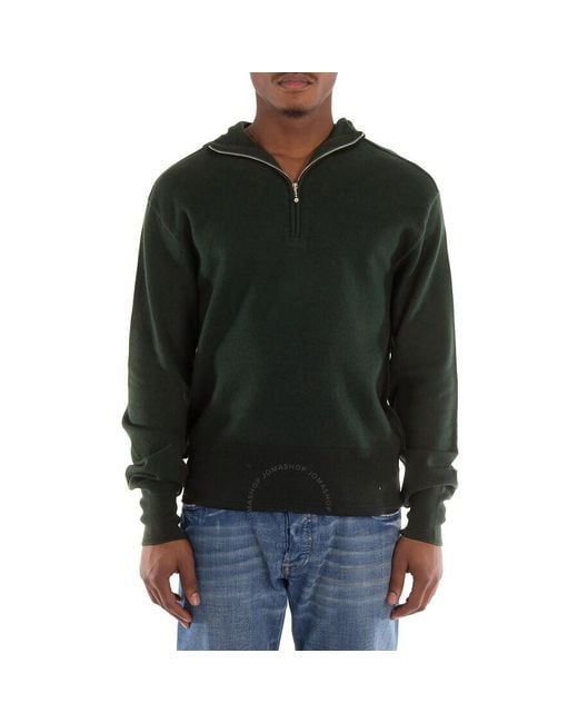 Burberry Green Wool Half-Zip Hoodie for men