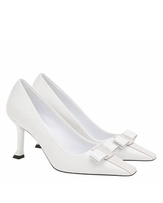 Ferragamo White Siwar 85 Vara Bow Pumps