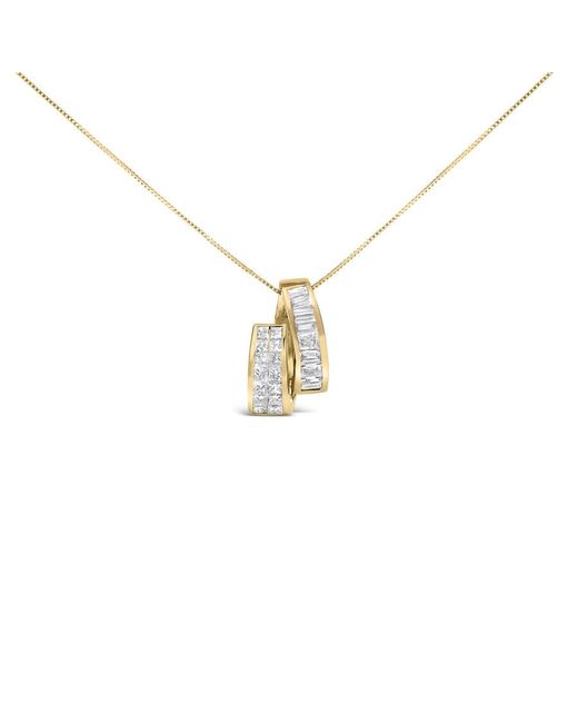 Haus of Brilliance Metallic 14K 1 5/8 Cttw Princess And Baguette Diamond Duo Bar Pendant Necklace