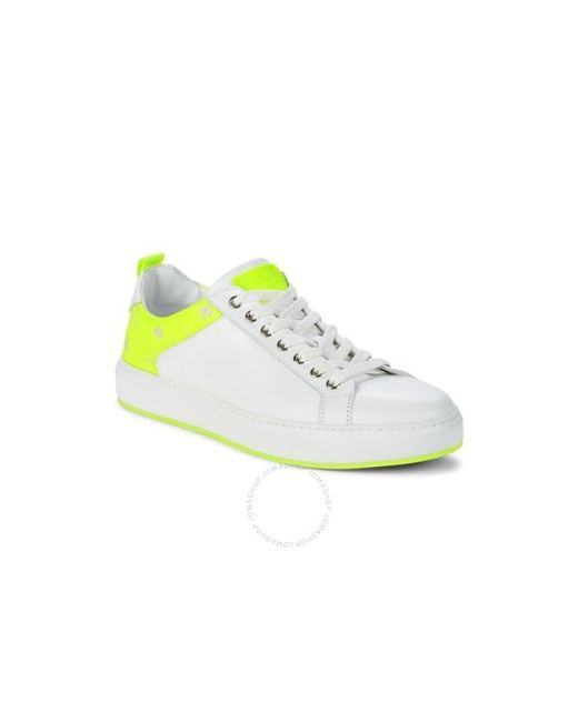 MCM White Neon-Trimmed Leather Sneakers, Brand Size 39 Us
