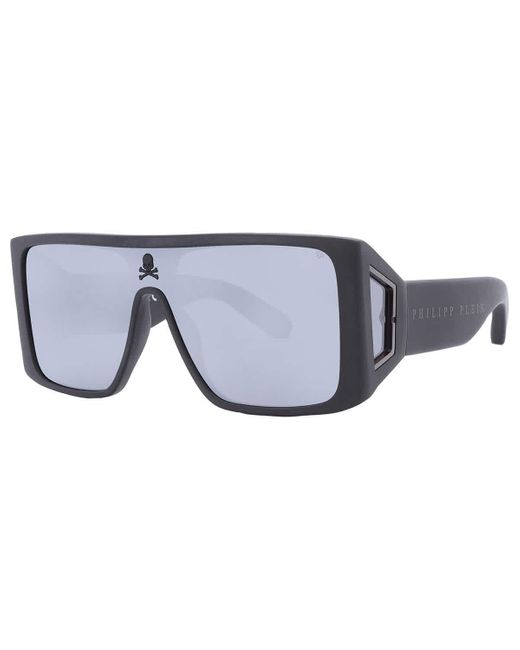 Philipp Plein Black Silver Mirror Shield Sunglasses Spp014m 703x 99 for men