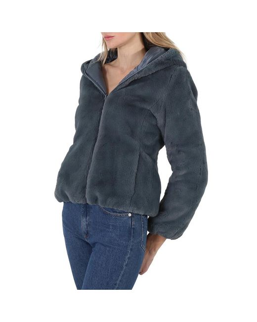 Save The Duck Blue Ash Laila Faux Fur Reversible Hooded Jacket