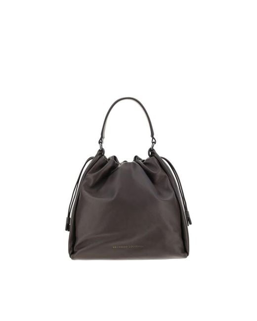 Brunello Cucinelli Black Calf Leather Shoulder Bag
