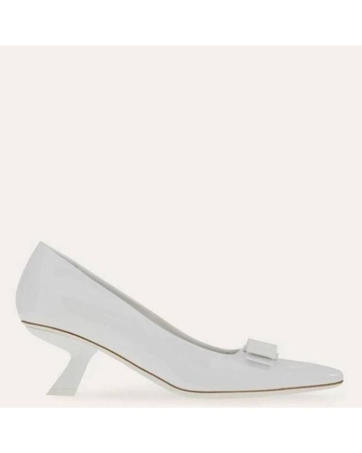 Ferragamo White Anz Patent Leather Vara Bow Pumps