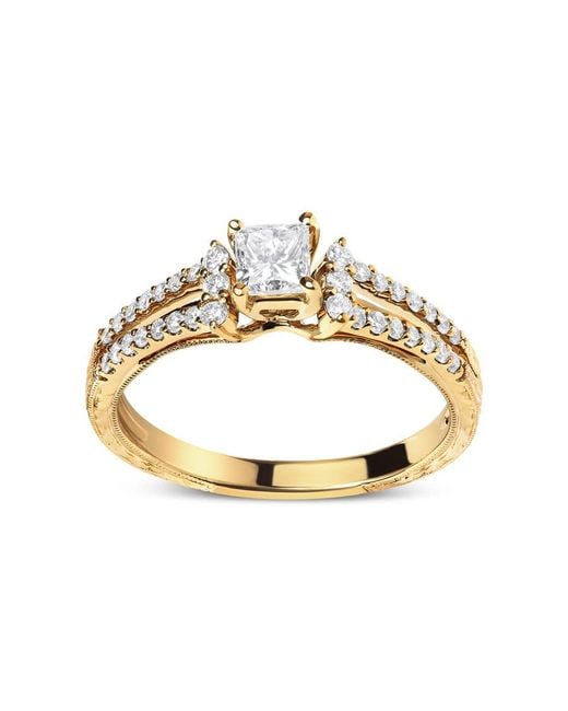 Haus of Brilliance Metallic 14K Diamond 5/8 Cttw Princess Diamond Split Shank And Milgrain Engagement Ring