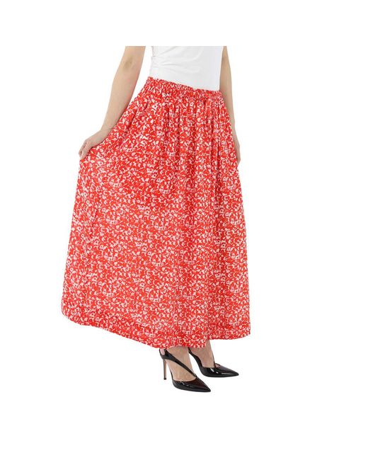 Ganni Red Floral Print Pleated A-line Skirt