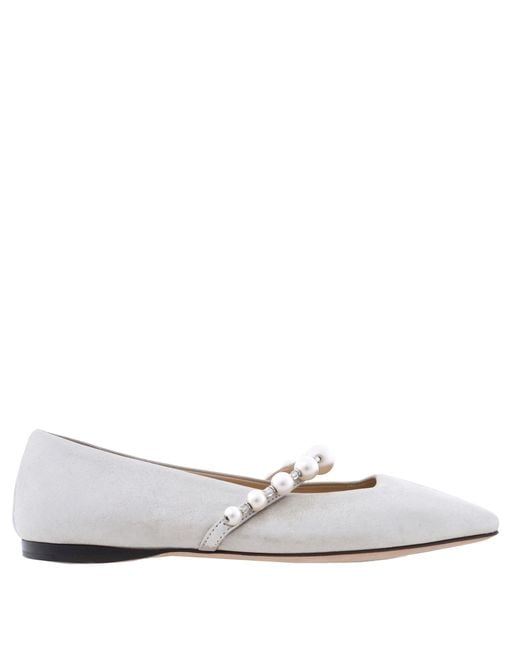 Jimmy Choo White Ade Pearl Embellished Flats, Brand Size 34 Us Size 4