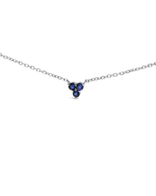 Haus of Brilliance Metallic 14K 1/5 Cttw Diamond And Sapphire Trio Cluster Station Necklace