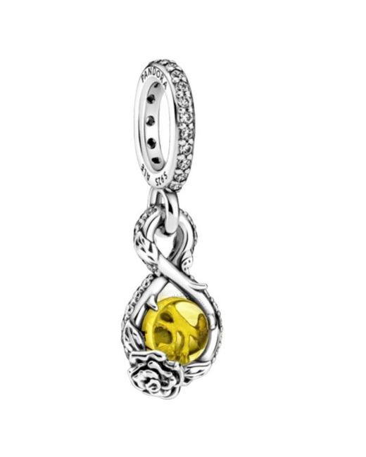 Pandora Metallic Disney Belle Infinity And Rose Flower Sterling Silver Charm