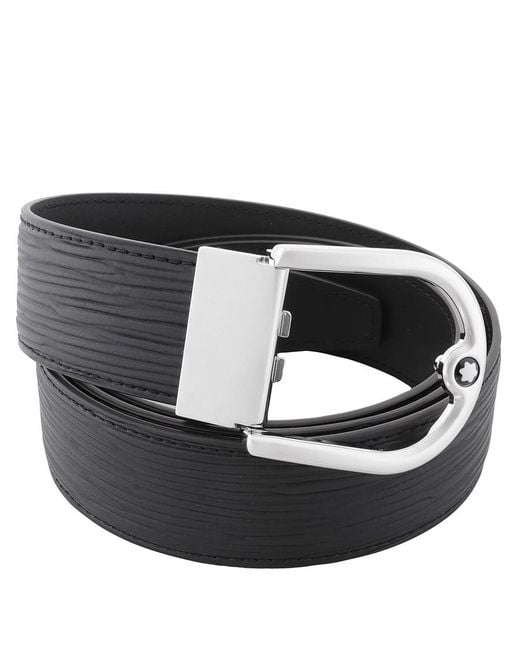 Montblanc Black Horseshoe Buckle Printed 35 Mm Reversible Leather Belt for men