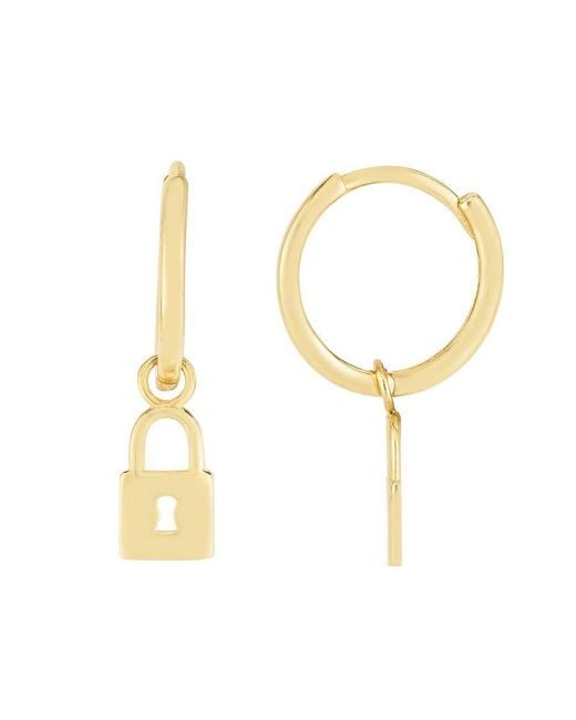 Tresorra Metallic 14K Dangle Lock Huggie Earrings