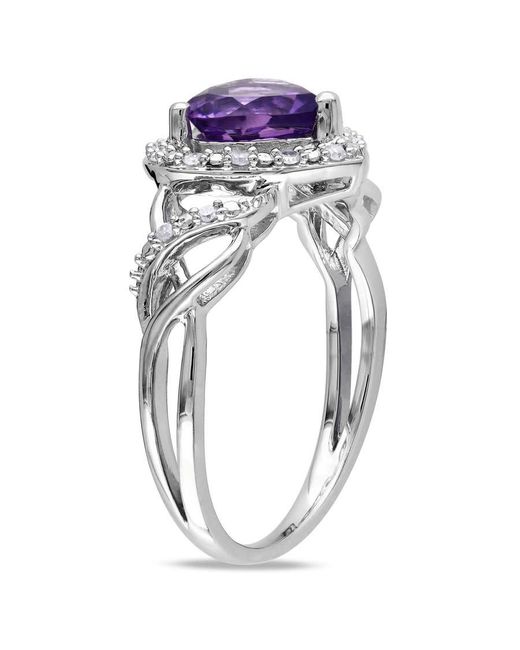 Amour Metallic 1/10 Ct Tw Diamond And Amethyst Open Heart Crossover Ring