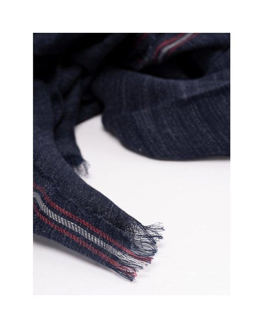 Brunello Cucinelli Blue Linen Silk Striped Scarf for men
