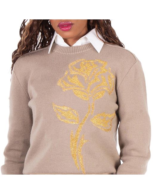 Burberry Natural Rose Embellished Wool-Blend Sweater
