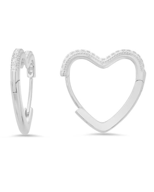 Kylie Harper White Sterling 20Mm Heart Shaped Pave Cz Hoop Earrings