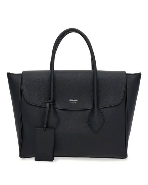 Ferragamo Black East-West Leather Tote Bag for men