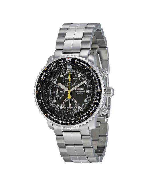 Seiko Metallic Flight Chronograph Steel Black Dial Watch for men