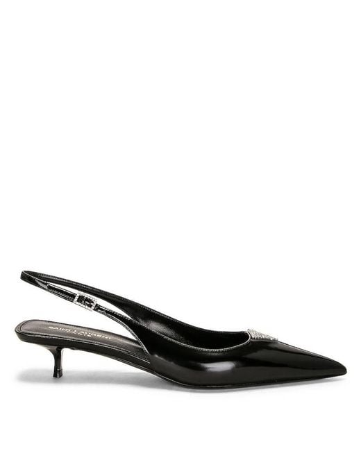 Saint Laurent Black Cherish Leather Slingback Pumps, Brand Size 40 Us