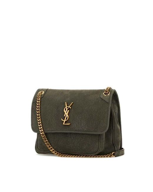 Saint Laurent Green Dark Suede Medium Niki Shoulder Bag Zincgrey Borse A Tracolla