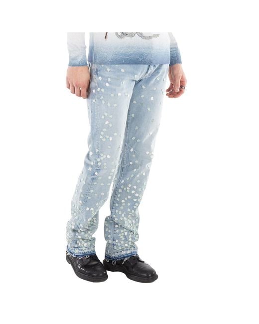 Amiri Blue Floral Appliqued Straight Jeans for men