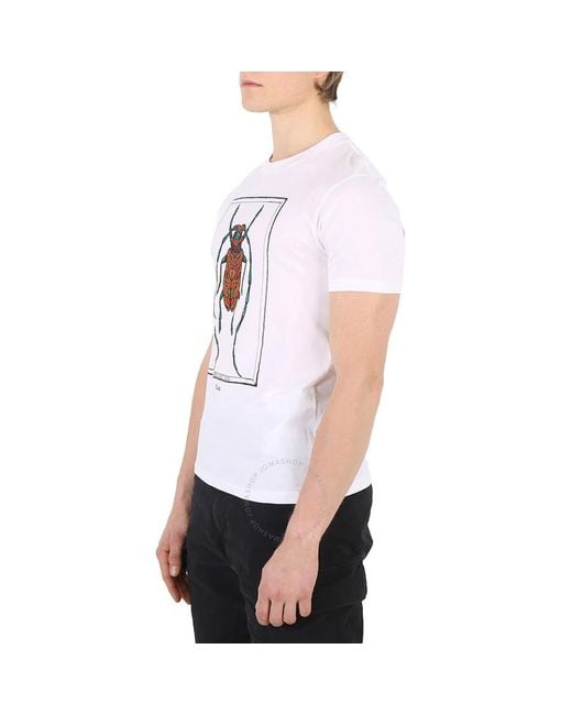 Roberto Cavalli White Optic Crystal Embellished Beetle T-shirt for men