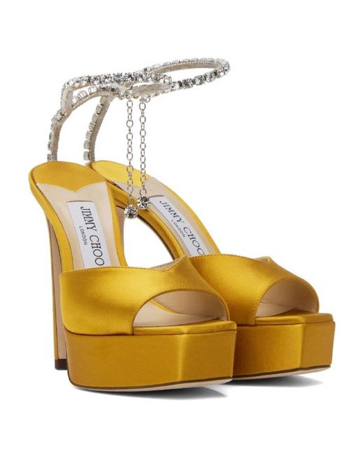 Jimmy Choo Metallic Saeda 125 Platform Sandals, Brand Size 38 Us
