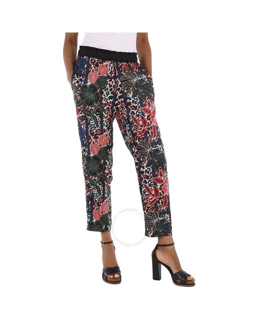Moncler White Floral Print Cropped Silk Trousers
