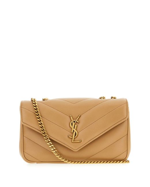 Saint Laurent Natural Cappuccino Nappa Leather Small Loulou Shoulder Bag