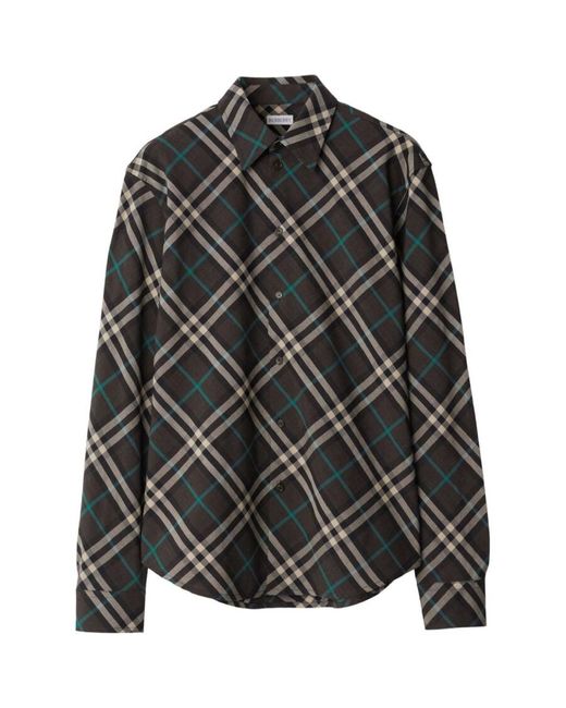 Burberry Black Check Pattern Button-Up Shirt for men
